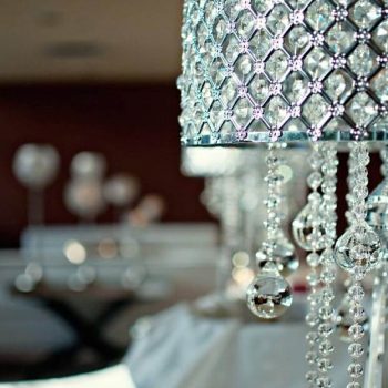 lamp decorated with hanging crystals