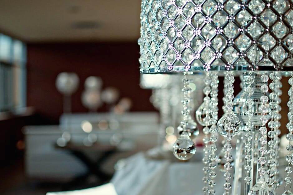 lamp decorated with hanging crystals