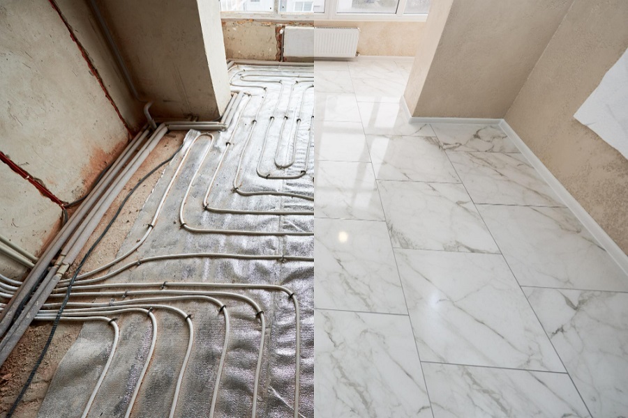 retrofit underfloor heating before after installation